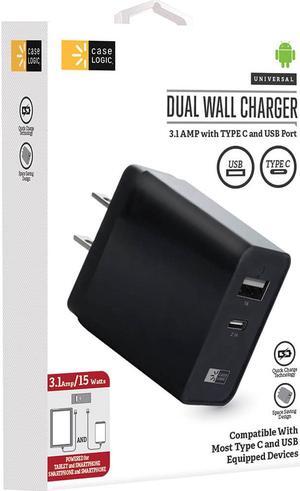 Case Logic CLOPW3103BK 3.1A Dual USB Type-A and USB Type-C Wall Charger