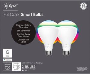 C by GE Full Color Smart Bulbs (2 LED BR30 Indoor Floodlight Bulbs), 65W Replacement, Bluetooth Enabled, Works with Google Assistant Without A Hub, Works with Alexa and HomeKit With Hub