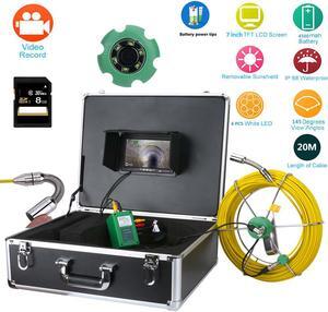 7 inch LCD DVR 1000TVL Camera with 6W LED Lights 8GB SD Card 20M IP68 Waterproof Drain Pipe Sewer Inspection Camera System