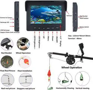4.3 Inch HD  Color Monitor Underwater Fishing Video Camera Kit 6W White LED Lights