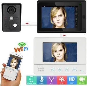 7inch 2 Monitors Video DoorPhone Doorbell Intercom Wired /Wireless Wifi System with  IR-CUT HD 1000TVL Wired Camera Night Vision
