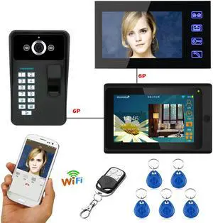 7inch 2 Monitors Wired /Wireless Wifi Video Door Phone Doorbell Intercom System with Fingerprint RFID Password IR-CUT HD 1000TVL Wired CCD Camera Night Vision