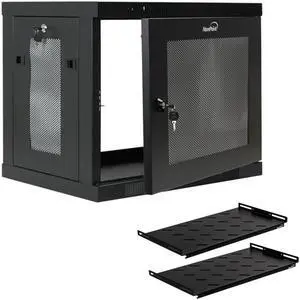 NavePoint 9U Wall Mount Rack Enclosure Server Cabinet 16.5" Deep, Switch-Depth Perforated Door Lock W/Shelf
