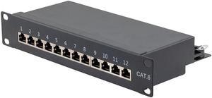 NavePoint 10 Inch Wide 12-Port CAT6 STP Patch Panel, 1U, Black
