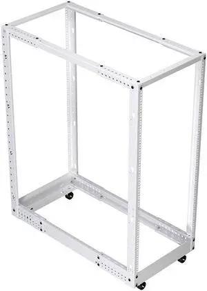NavePoint 25U Cold Rolled Steel 4-Post Open Frame, White