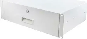 NavePoint 19 Inch Wide Cold Rolled Steel Rack Mount Drawer, 2U, 13.7 Inches Deep, Signal White