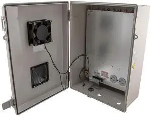 NavePoint 14x10x06 ABS Plastic Weatherproof Indoor/Outdoor IP24 NEMA 3R Enclosure, 120 VAC, Mounting Plate, Mechanical Thermostat Fan, Gray