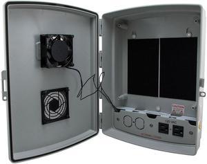 NavePoint 14x10x04 ABS Plastic Indoor IP54 NEMA 12 Enclosure, Hook & Loop Mounting, Fan & 120 VAC outlets, Gray