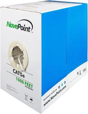 NavePoint CAT5e 1000FT CCA UTP Cable Solid 24AWG White Network Ethernet LAN Bulk Wire RJ45