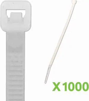 NavePoint 10 Inch Nylon Cable Wire Zip Tie 40 lbs - Natural White 1000 Pack Lot Pcs Qty