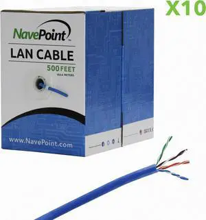 NavePoint CAT5e UTP Ethernet Network Bulk (CCA) Cable - 500 Ft 10-pack Blue