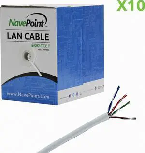 NavePoint CAT5e UTP (CCA) Ethernet Network Bulk Cable - 500 Ft 10-pack White