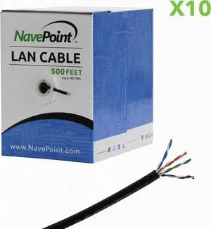 NavePoint CAT5e UTP (CCA) Ethernet Network Bulk Cable - 500 Ft 10-pack Black