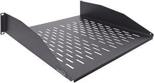 Navepoint 2U 19-Inch Universal Vented Rack Mount Cantilever Fixed Server Cabinet Shelf 16-Inches Deep Black