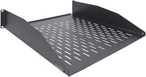 Navepoint 2U 19-Inch Universal Vented Rack Mount Cantilever Server Cabinet Shelf 18-Inches Deep With Lip Black