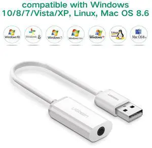 Ugreen USB Sound Card External Converter, USB Audio Adapter with 3.5mm Aux Stereo for Headset, PC, Laptops, Desktops, PS4, Windows, Mac, and Linux (White,30712) Ugreen USB Sound Card External Converter, USB Audio Adapter with 3.5mm Aux Stereo for Headset, PC, Laptops, Desktops, PS4, Windows, Mac, and Linux (White,30712)