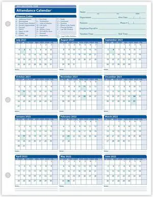 ComplyRight 2024-2025 Fiscal Year Attendance Calendar, Yellow, 8-1/2" x 11" - 50 per Pack