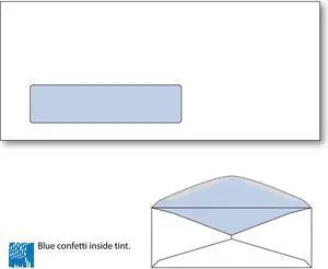 #10 Commercial Window Envelopes with Blue Confetti Tint, Side Seam, White Wove, 24lb. 4-1/8" x 9-1/2". - Carton of 2500
