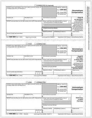 1099 NEC Rec Copy B, Payer/State Copy C & State/Extra File Copy (500 Forms/Ctn)