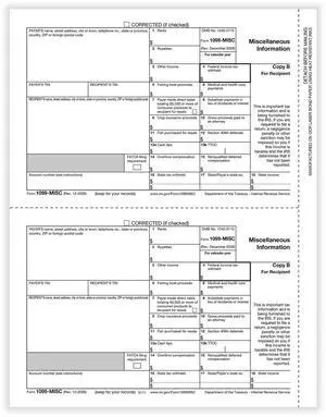TFP 1099-MISC Recipient Copy B - 500 sheets, 1000 forms TFP 1099-MISC Recipient Copy B - 500 sheets, 1000 forms