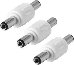 3Pcs DC Male to Male Connector 5.5mm x 2.1mm Power Cable Jack Adapter White