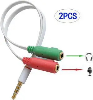 Seadream 2Pack 3.5mm 4 position to 2x 3 position 3.5mm M/F Headset Splitter Adapter,Headset adapter for headsets with separate headphone / microphone plugs (2pack white)