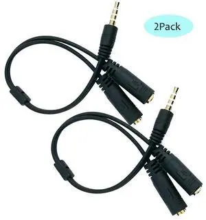 Seadream 2Pack 3.5mm 4 position to 2x 3 position 3.5mm M/F Headset Splitter Adapter,Headset Adapter for headsets with separate headphone / microphone plugs (2Pack black)