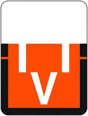 Tab A1307 Top Tab Compatible Labels "V", Vinyl Stock, 1" X 3/4" Individual Letters - Rolls of 500