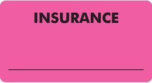Insurance Labels, INSURANCE - Fl Pink, 3-1/4" X 1-3/4" (Roll of 250)