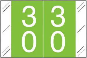 Barkley FDSTM Compatible Double Digit "30" Numeric Labels, 1-1/2" x 1", 60# Laminated Stock (Roll of 500)