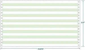 14-7/8" x 8-1/2" (W x H) Continuous 20# Computer Paper, 1/2" Green Bar (Carton of 2600)