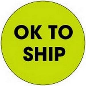 2" Black/Fluorescent Green Diameter OK To Ship Circle Labels (500 per Roll)