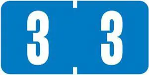 Tab Compatible Mini Numeric "3" Labels, Vinyl Kimdura Stock, 1/2" X 1" Individual Numbers - Roll of 1000