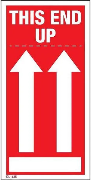 This End Up Arrow Labels – 2" x 3-3/4" – 500 Per Roll