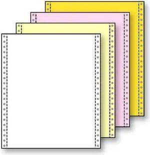 4-Ply 9-1/2'' x 11" (W x H) Carbonless 13# White/Canary/Pink/Gold Computer Paper, 1/2" Perf Left & Right (Ream of 800)