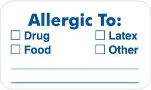 Allergy Warning Labels, ALLERGIC TO: - White, 1-1/2" X 7/8" (Roll of 250)