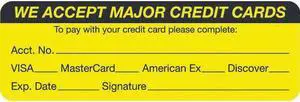 Credit Cards Visa-MC-Amex-Disc. 3" x 1" Fl-Chartreuse Label (Roll of 250)