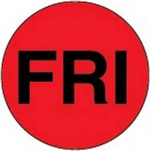 1" Diameter "FRI" Day of the Week Circle Labels (500 per Roll)