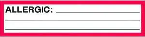 Allergy Warning Labels, ALLERGIC TO: - Red / White, 5-1/2" X 1-3/8" (Roll of 200)