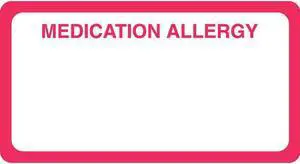 Allergy Warning Labels, MEDICATION ALLERGY - Red/White, 3-1/4" X 1-3/4" (Roll of 250)