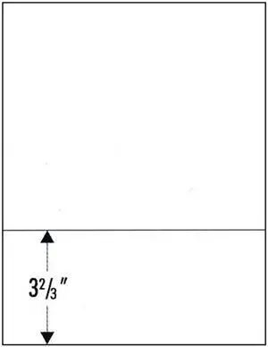 8-1/2" x 11" Laser Cut Sheet, 20# White Stock, 1 Horizontal Perforation 3-2/3" from Bottom (Carton of 2500)