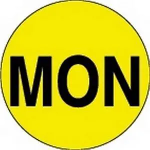 1" Diameter "MON" Day of the Week Circle Labels (500 per Roll)