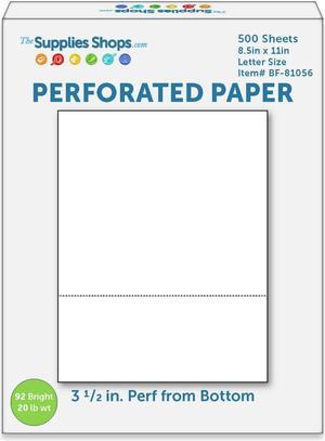 Perforated Paper, 3 1/2" From Bottom, Horizontal on White 20# Letter Size Copy Paper (Ream of 500)
