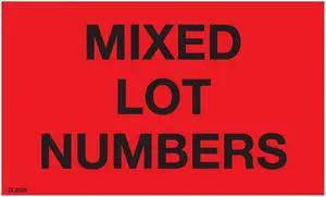 3" x 5" Mixed lot numbers labels (500 per Roll)