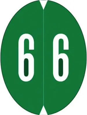 VRE/GBS 8857 Compatible Numeric "6"  Oval shapedLabels, Laminated Stock,1-1/8" x 1-1/2" Individual Numbers - Roll of 500