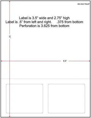 3-1/2" x 2-3/4" (3.5" x 2.75") Integrated Laser Label Form Sheets, 2 Up Labels (Carton of 1500)
