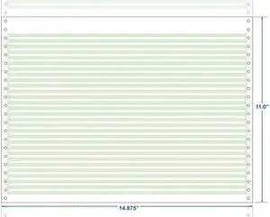 14-7/8" x 11" (W x H) Continuous 20# Computer Paper, 1/6" Green Bar (Carton of 2600)