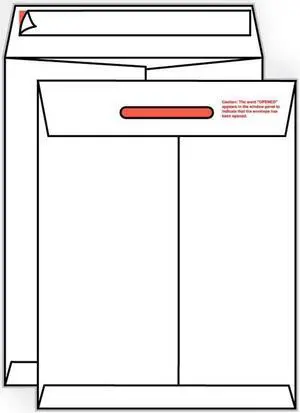 Open End Tamper Evident Kwik-Tak, 9" x 12", 14#, Bright White, Moisture Resistant, Center Seam, No Window (Box of 100)