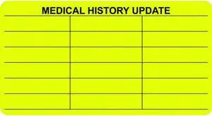 Chart Labels, Medical History Update, Yellow, 3-1/4" x 1-3/4", (Roll of 250)