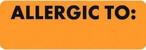 Allergy Warning Labels, ALLERGIC TO: - Fl Orange, 3" X 1" (Roll of 250)